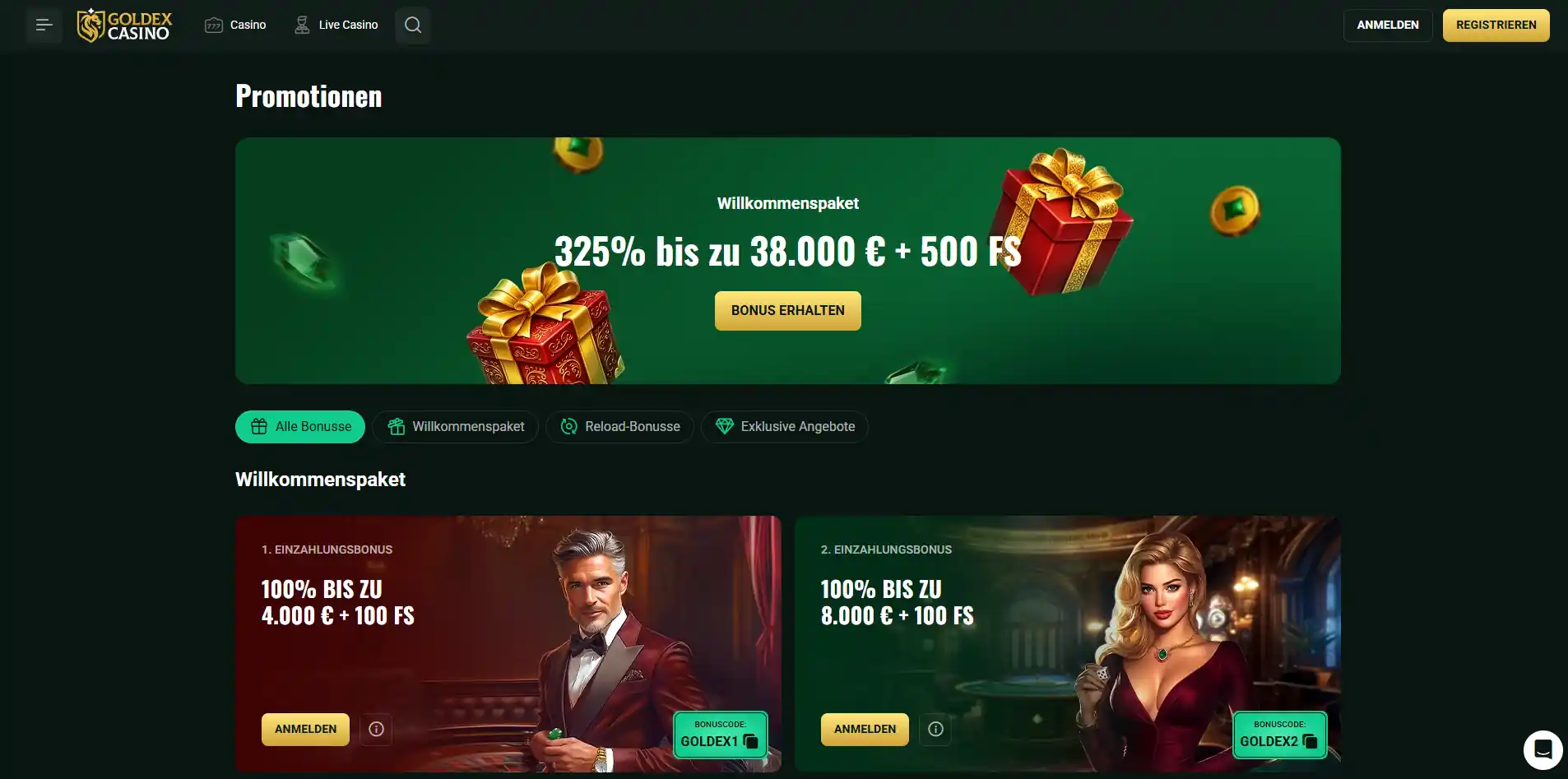 Aktuelle Goldex Casino Promotions- oder Bonusbedingungen